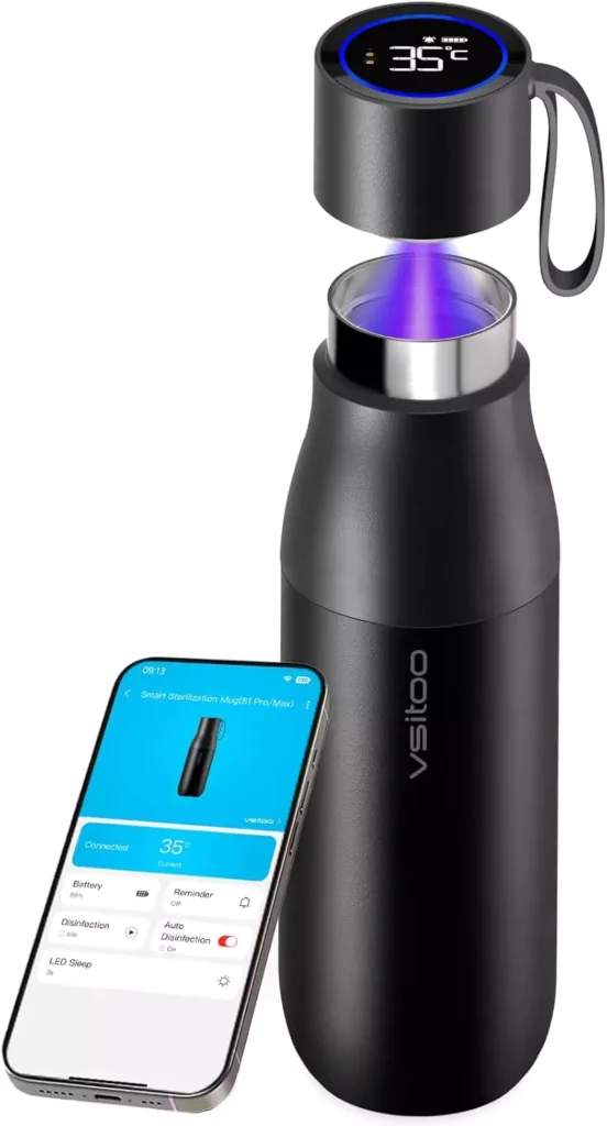 Best Self Cleaning UV Water Bottles on Amazon 2025 6 vsitoo Self-Cleaning Water Bottle, 15oz Insulated Stainless Steel BPA-Free Smart Water Bottle, Touch Screen APP Control & Auto-Cleaning, Thermal Flask for Travel, Black