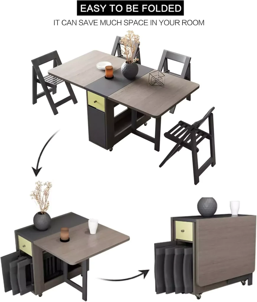 Best Foldable Furniture for Small Spaces on Amazon in 2025 5 FUNROLUX Folding Dining Table with Storage Rack and 2 Drawers - Mobility & Construction