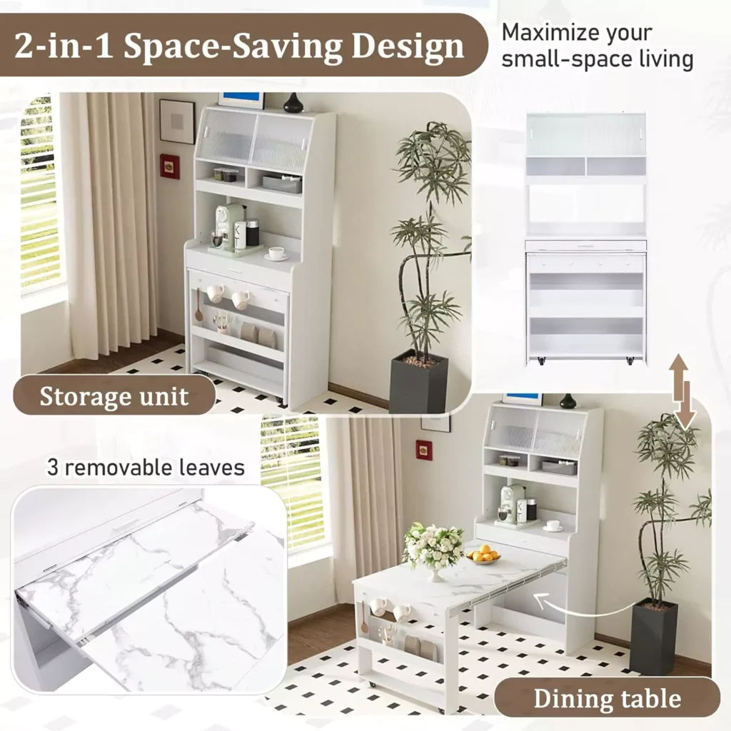 Best Foldable Furniture for Small Spaces on Amazon in 2025 13 Polibi Space-Saving Buffet Hutch with Foldable Table - 2 in 1 Space-Saving Design